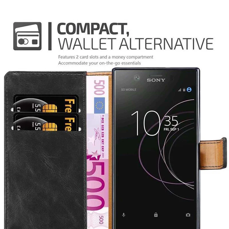 Cadorabo Hülle kompatibel mit Sony Xperia XZ1 Schutzhülle mit Magnetverschluss, Standfunktion und Kartenfach