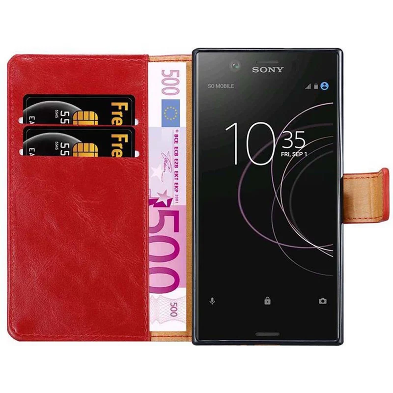 Cadorabo Hülle kompatibel mit Sony Xperia XZ1 Schutzhülle mit Magnetverschluss, Standfunktion und Kartenfach