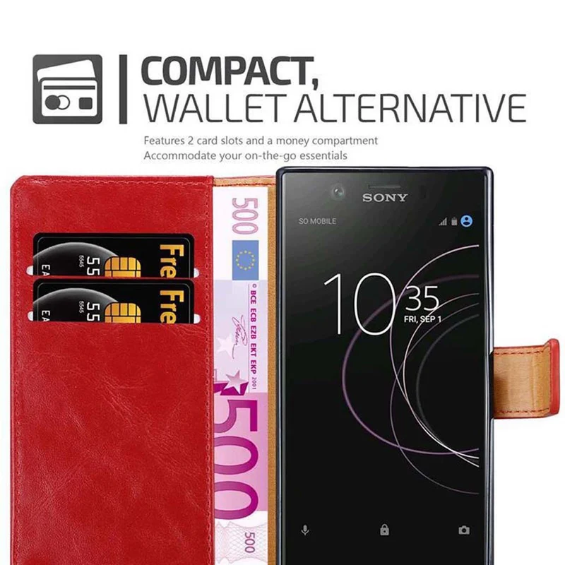 Cadorabo Hülle kompatibel mit Sony Xperia XZ1 Schutzhülle mit Magnetverschluss, Standfunktion und Kartenfach