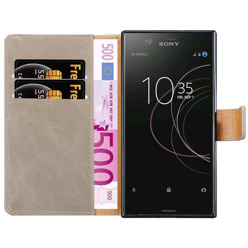 Cadorabo Hülle kompatibel mit Sony Xperia XZ1 Schutzhülle mit Magnetverschluss, Standfunktion und Kartenfach