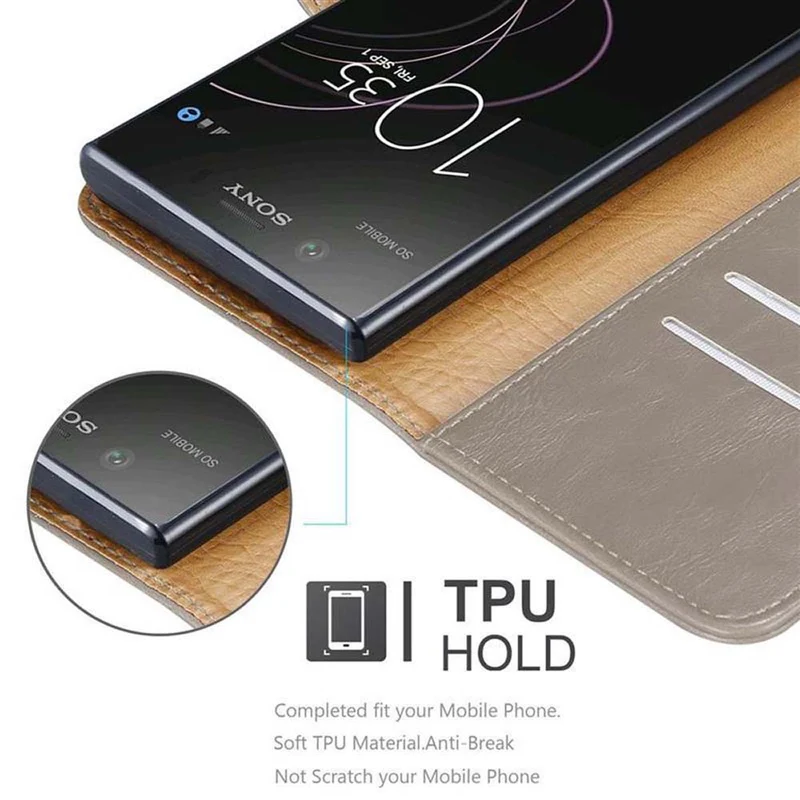 Cadorabo Hülle kompatibel mit Sony Xperia XZ1 Schutzhülle mit Magnetverschluss, Standfunktion und Kartenfach