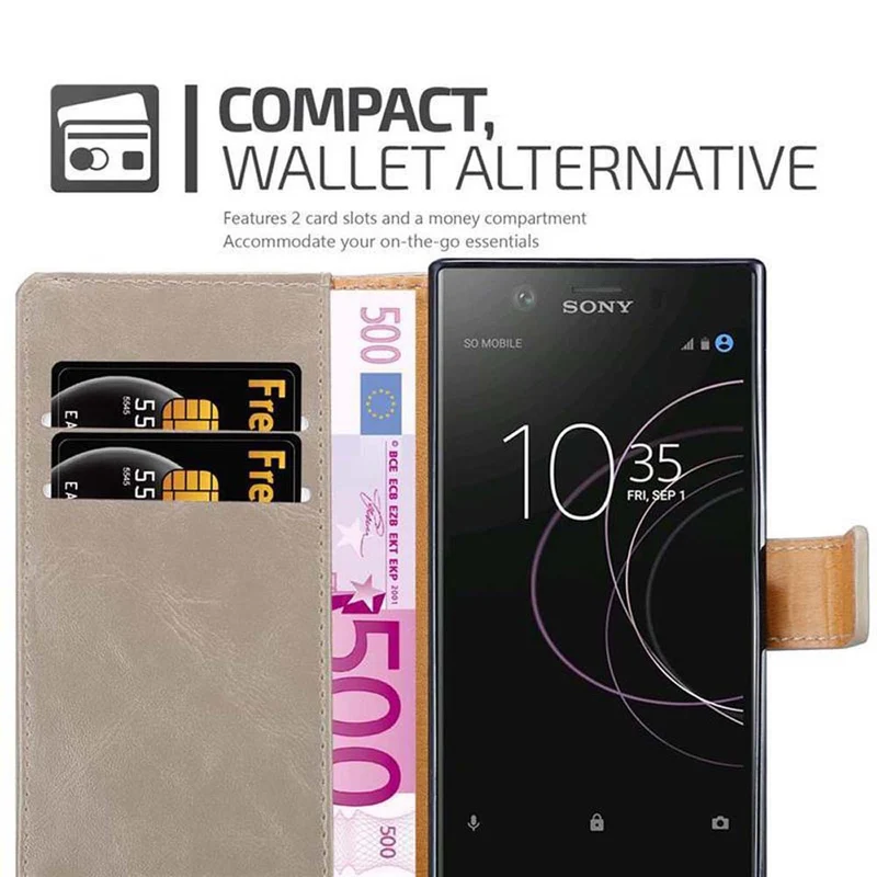 Cadorabo Hülle kompatibel mit Sony Xperia XZ1 Schutzhülle mit Magnetverschluss, Standfunktion und Kartenfach