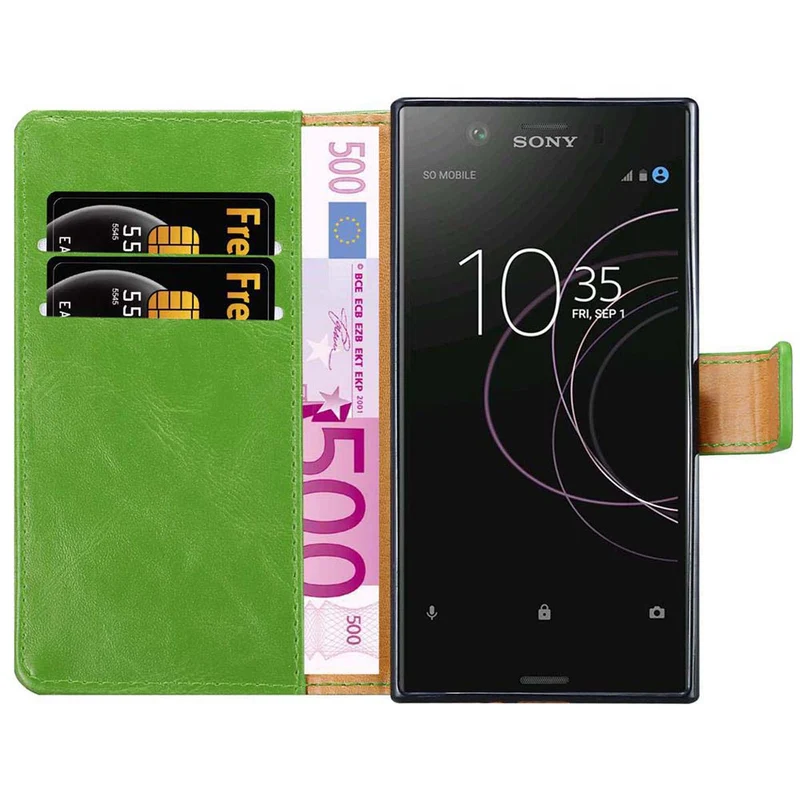 Cadorabo Hülle kompatibel mit Sony Xperia XZ1 Schutzhülle mit Magnetverschluss, Standfunktion und Kartenfach