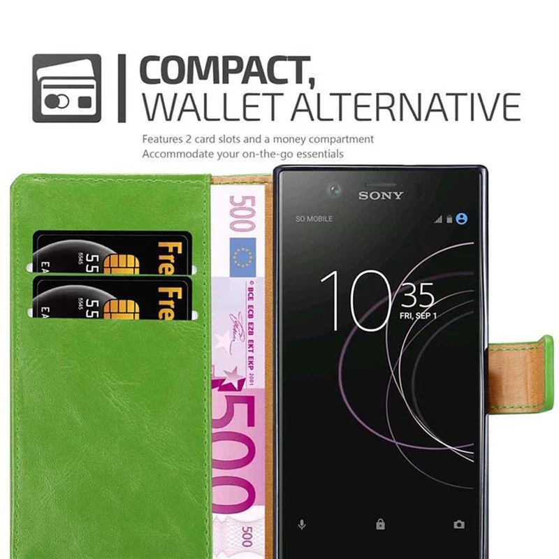 Cadorabo Hülle kompatibel mit Sony Xperia XZ1 Schutzhülle mit Magnetverschluss, Standfunktion und Kartenfach