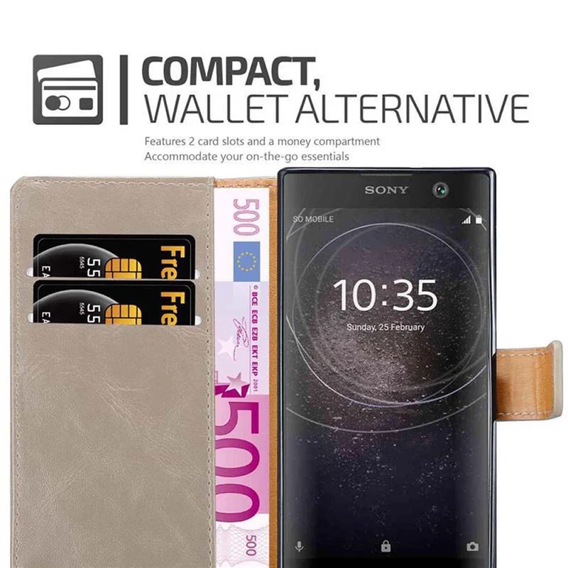 Cadorabo Hülle kompatibel mit Sony Xperia XA2 Schutzhülle mit Magnetverschluss, Standfunktion und Kartenfach