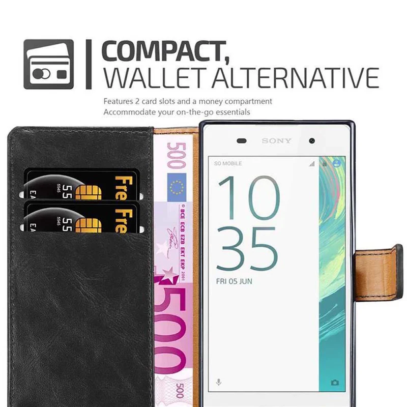 Cadorabo Hülle kompatibel mit Sony Xperia E5 Schutzhülle mit Magnetverschluss, Standfunktion und Kartenfach