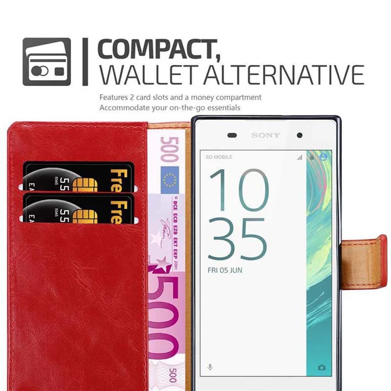 Cadorabo Hülle kompatibel mit Sony Xperia E5 Schutzhülle mit Magnetverschluss, Standfunktion und Kartenfach