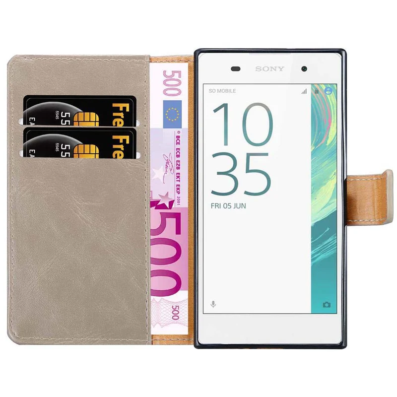 Cadorabo Hülle kompatibel mit Sony Xperia E5 Schutzhülle mit Magnetverschluss, Standfunktion und Kartenfach