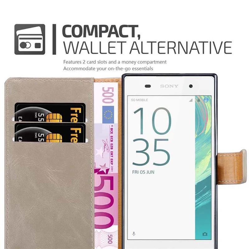 Cadorabo Hülle kompatibel mit Sony Xperia E5 Schutzhülle mit Magnetverschluss, Standfunktion und Kartenfach