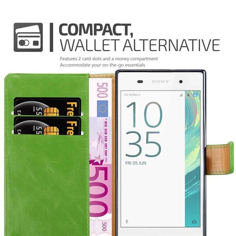 Cadorabo Hülle kompatibel mit Sony Xperia E5 Schutzhülle mit Magnetverschluss, Standfunktion und Kartenfach