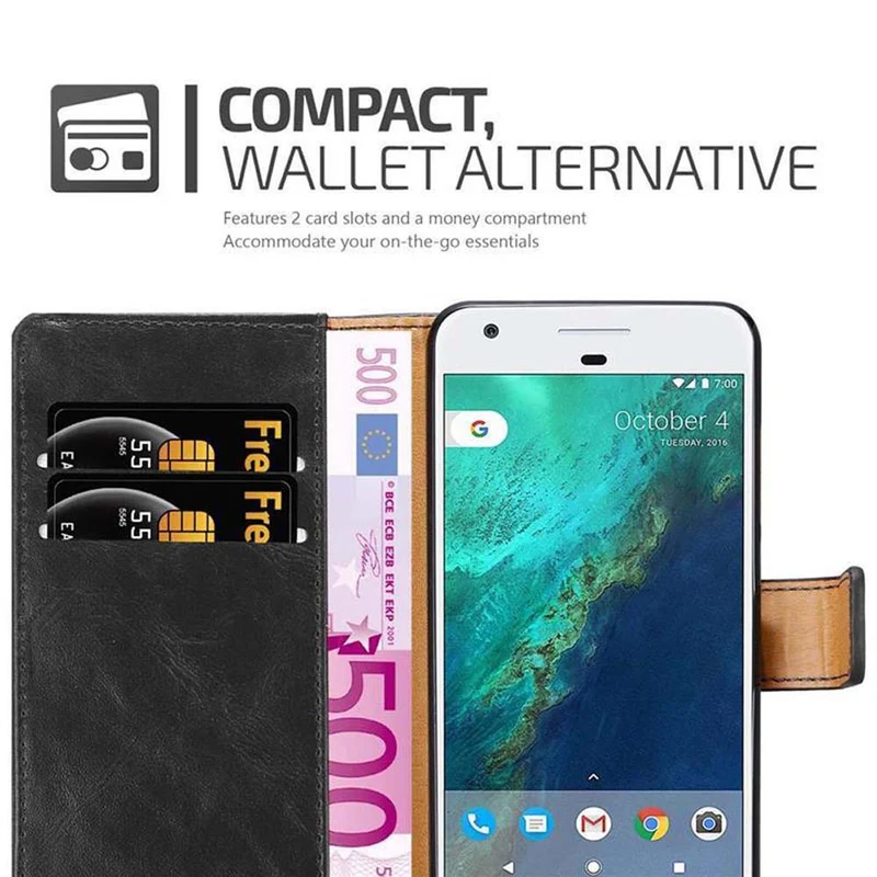 Cadorabo Hülle kompatibel mit Google PIXEL Schutzhülle mit Magnetverschluss, Standfunktion und Kartenfach