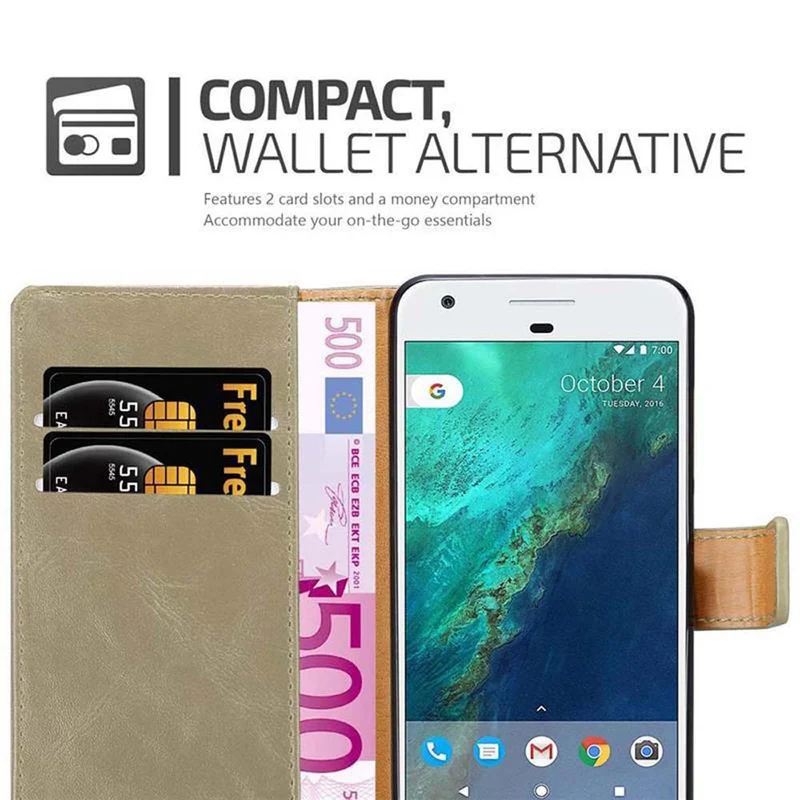 Cadorabo Hülle kompatibel mit Google PIXEL Schutzhülle mit Magnetverschluss, Standfunktion und Kartenfach