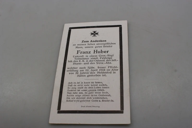 Sterbebilder Unteroffizier Gren.Rgt. Italien fiel am 12.04.44