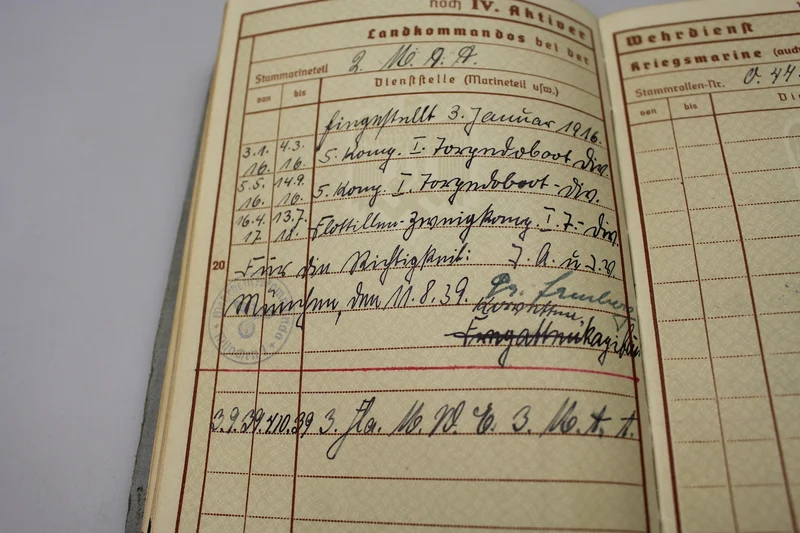 Wehrpass Kriegsmarine mit WW1-Kennzeichen