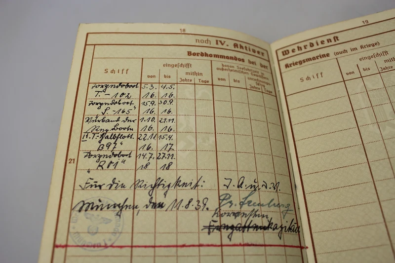 Wehrpass Kriegsmarine mit WW1-Kennzeichen