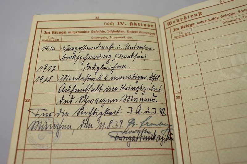 Wehrpass Kriegsmarine mit WW1-Kennzeichen