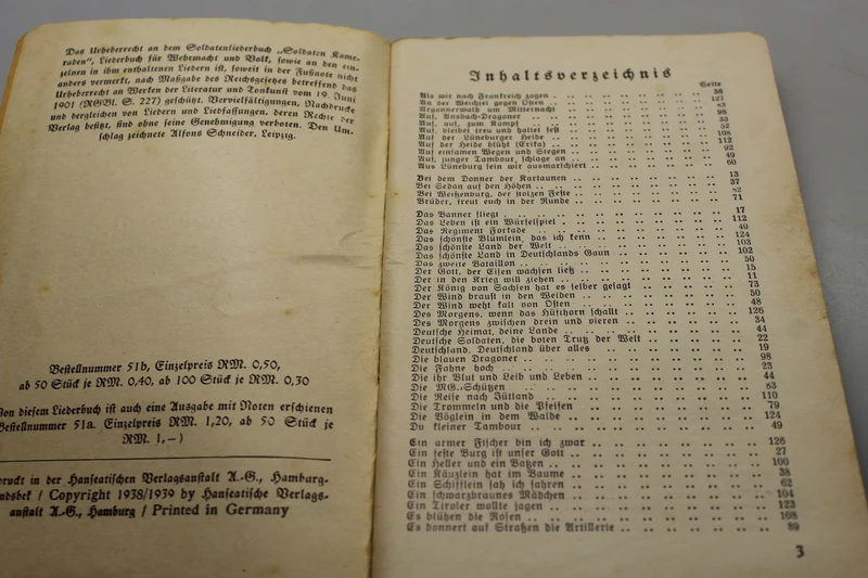 „Soldaten Kameraden“ Liederbuch für Wehrmacht und Volk 1938/39