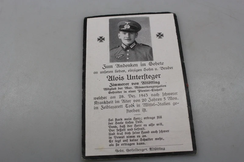 Sterbebilder Gefreiter Genio Todi (PG) 28.12.43