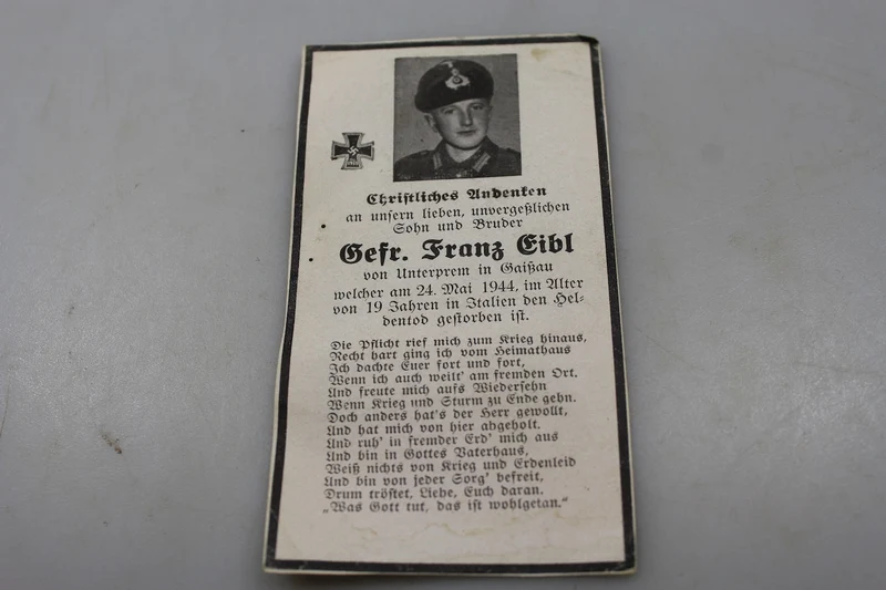 Sterbebilder Gefreiter GJ fiel am 24.5.44 in Italien