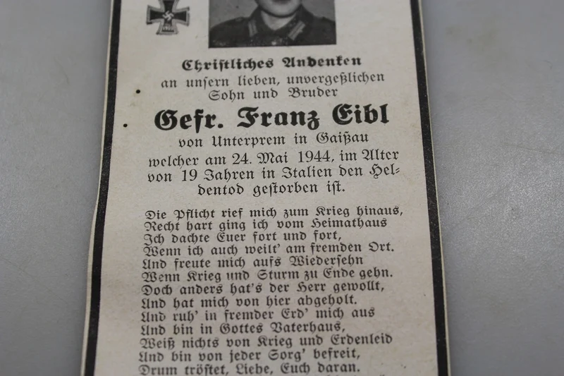 Sterbebilder Gefreiter GJ fiel am 24.5.44 in Italien