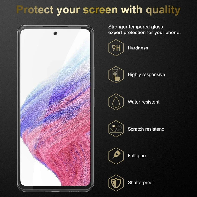 Cadorabo 3x Panzer Folie kompatibel mit Samsung Galaxy A53 5G - Schutzfolie 3er Pack Gehärtetes (Tempered) Display-Schutzglas in 9H Härte mit 3D Touch Kompatibilität