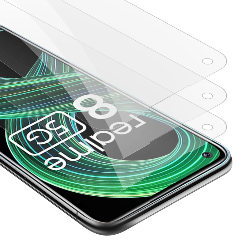Cadorabo 3x Panzer Folie kompatibel mit Realme 8 5G / V13 / Q3 / Q3i / Narzo 30 5G - Schutzfolie 3er Pack Gehärtetes (Tempered) Display-Schutzglas in 9H Härte mit 3D Touch Kompatibilität