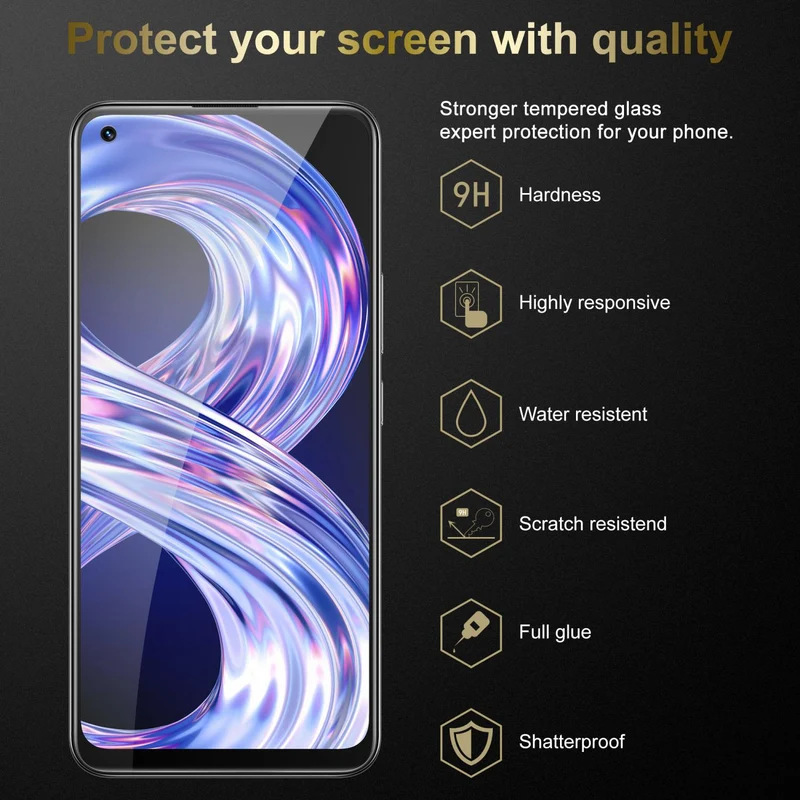 Cadorabo Panzer Folie kompatibel mit Realme 8 4G / 8 PRO - Schutzfolie Gehärtetes (Tempered) Display-Schutzglas in 9H Härte mit 3D Touch Kompatibilität