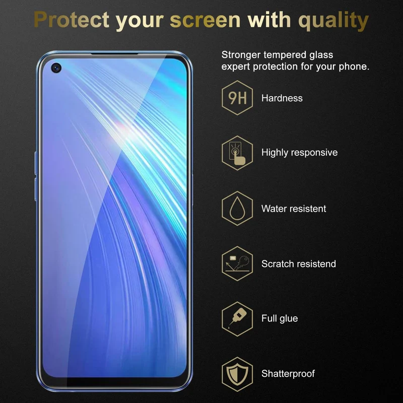 Cadorabo 3x Panzer Folie kompatibel mit Realme 6 4G / 6s - Schutzfolie 3er Pack Gehärtetes (Tempered) Display-Schutzglas in 9H Härte mit 3D Touch Kompatibilität
