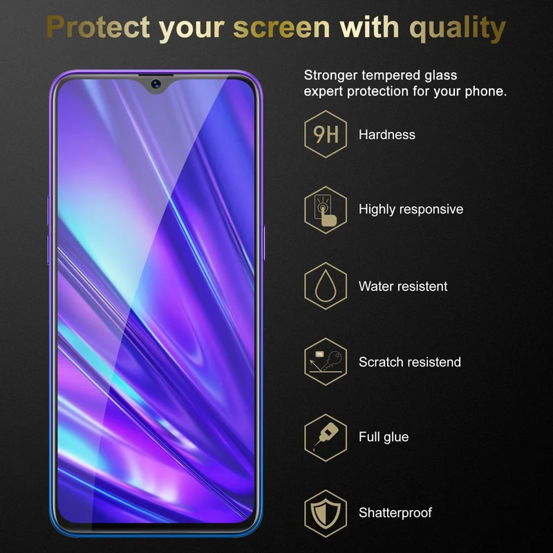 Cadorabo Panzer Folie kompatibel mit Realme 5 PRO / Realme Q - Schutzfolie Gehärtetes (Tempered) Display-Schutzglas in 9H Härte mit 3D Touch Kompatibilität