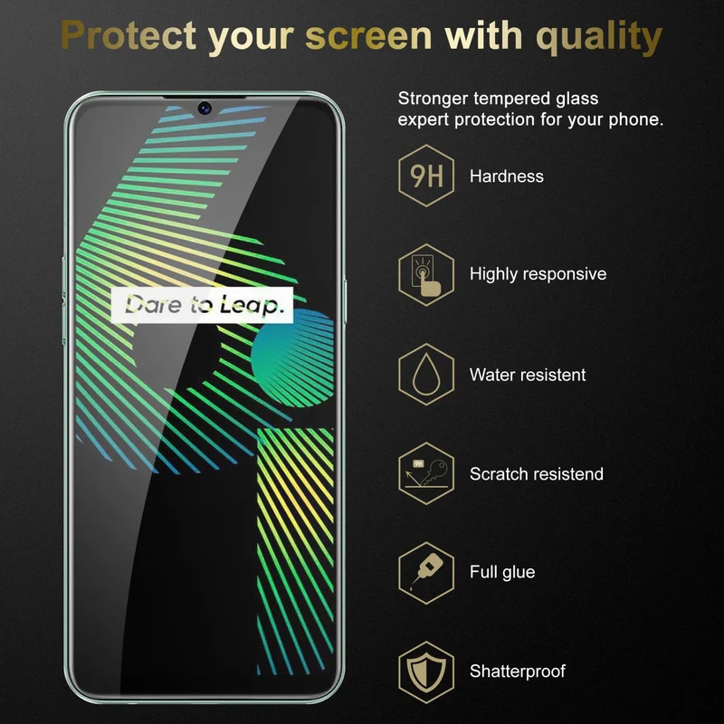 Cadorabo Panzer Folie kompatibel mit Realme 5 / 5i / 6i / C3 - Schutzfolie Gehärtetes (Tempered) Display-Schutzglas in 9H Härte mit 3D Touch Kompatibilität