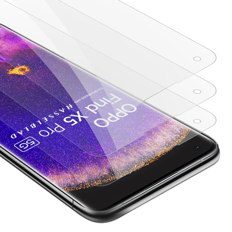 Cadorabo 3x Panzer Folie kompatibel mit Oppo FIND X5 PRO - Schutzfolie 3er Pack Gehärtetes (Tempered) Display-Schutzglas in 9H Härte mit 3D Touch Kompatibilität