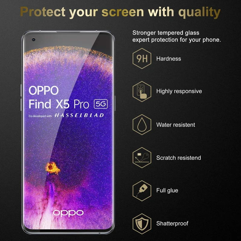 Cadorabo 3x Panzer Folie kompatibel mit Oppo FIND X5 PRO - Schutzfolie 3er Pack Gehärtetes (Tempered) Display-Schutzglas in 9H Härte mit 3D Touch Kompatibilität