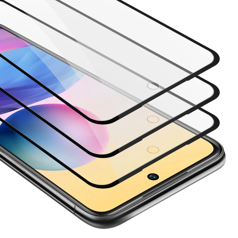 Cadorabo 3x Vollbild Panzer Folie kompatibel mit Xiaomi RedMi NOTE 10 5G / POCO M3 PRO 5G - Schutzfolie 3er Pack Gehärtetes (Tempered) Display-Schutzglas in 9H Härte mit 3D Touch