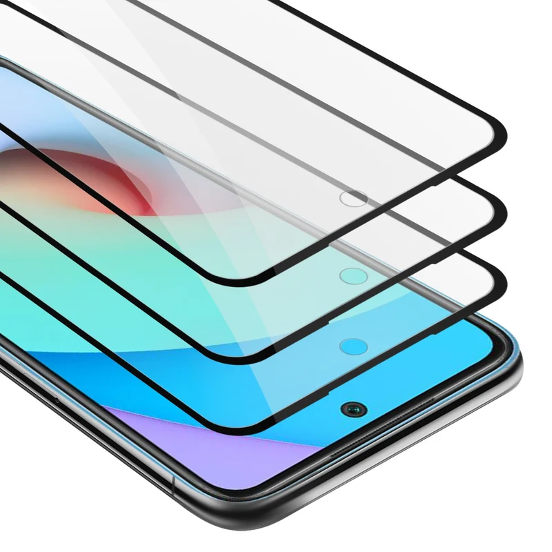 Cadorabo 3x Vollbild Panzer Folie kompatibel mit Xiaomi RedMi 10 - Schutzfolie 3er Pack Gehärtetes (Tempered) Display-Schutzglas in 9H Härte mit 3D Touch