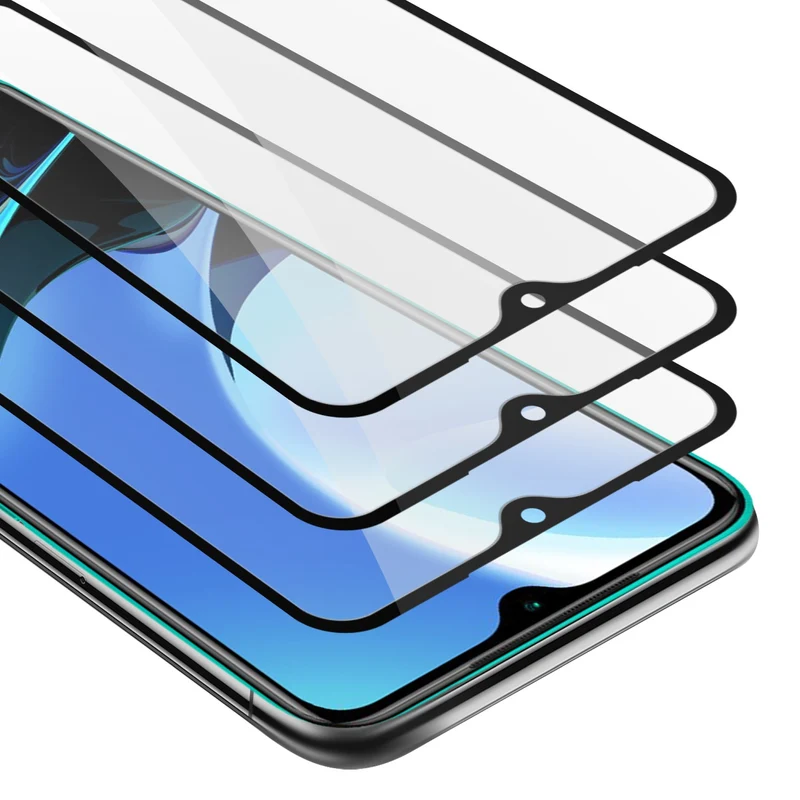Cadorabo 3x Vollbild Panzer Folie kompatibel mit Xiaomi RedMi 9T / POCO M3 - Schutzfolie 3er Pack Gehärtetes (Tempered) Display-Schutzglas in 9H Härte mit 3D Touch