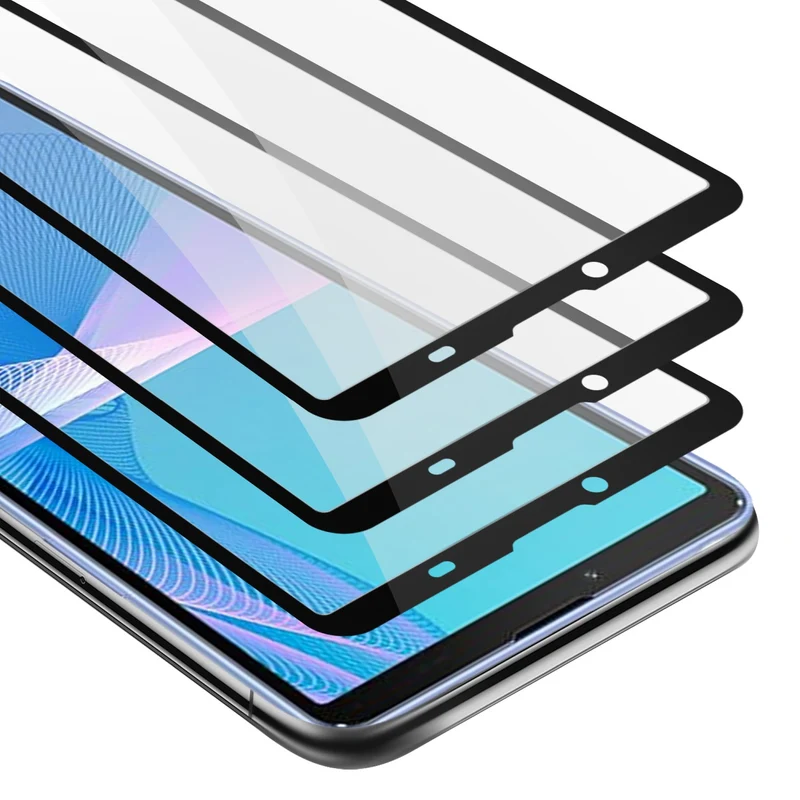 Cadorabo 3x Vollbild Panzer Folie kompatibel mit Sony Xperia 10 III - Schutzfolie 3er Pack Gehärtetes (Tempered) Display-Schutzglas in 9H Härte mit 3D Touch