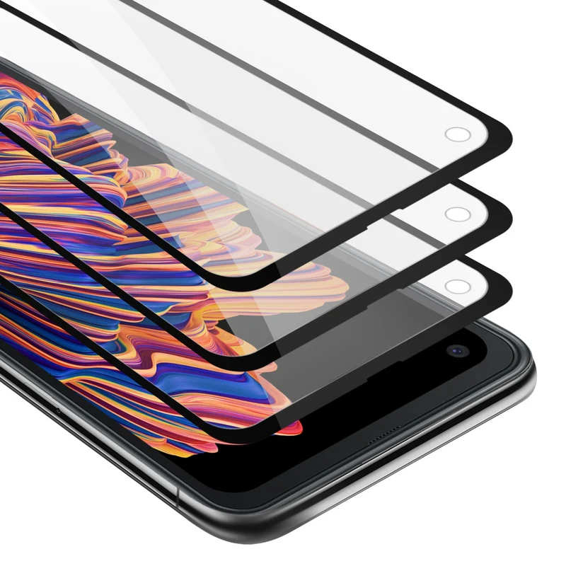 Cadorabo 3x Vollbild Panzer Folie kompatibel mit Samsung Galaxy XCover PRO - Schutzfolie 3er Pack Gehärtetes (Tempered) Display-Schutzglas in 9H Härte mit 3D Touch