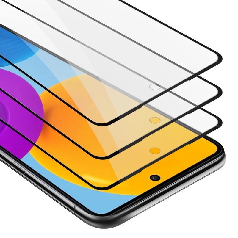 Cadorabo 3x Vollbild Panzer Folie kompatibel mit Samsung Galaxy M52 5G - Schutzfolie 3er Pack Gehärtetes (Tempered) Display-Schutzglas in 9H Härte mit 3D Touch