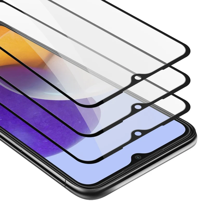 Cadorabo 3x Vollbild Panzer Folie kompatibel mit Samsung Galaxy A22 5G - Schutzfolie 3er Pack Gehärtetes (Tempered) Display-Schutzglas in 9H Härte mit 3D Touch