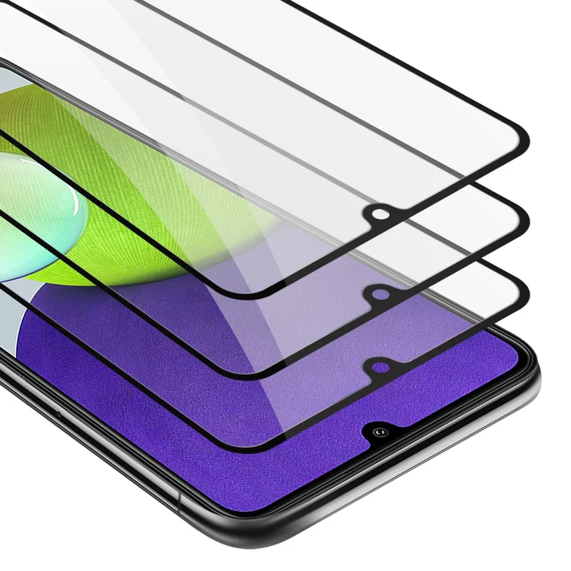 Cadorabo 3x Vollbild Panzer Folie kompatibel mit Samsung Galaxy A22 4G / M22 / M32 4G - Schutzfolie 3er Pack Gehärtetes (Tempered) Display-Schutzglas in 9H Härte mit 3D Touch