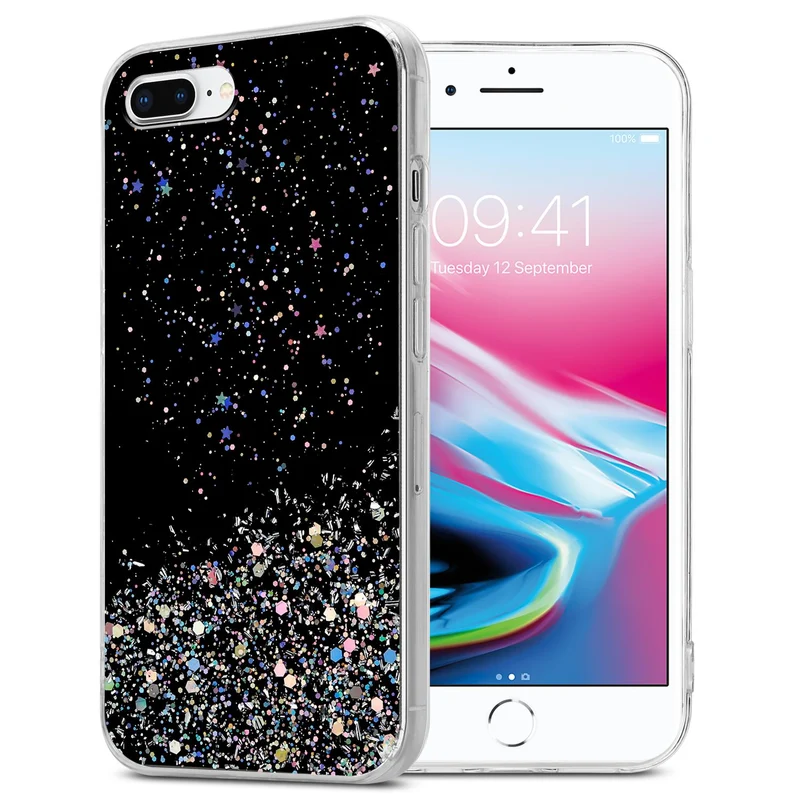 Cadorabo Hülle kompatibel mit Apple iPhone 7 PLUS / 7S PLUS / 8 PLUS Schutzhülle aus flexiblem TPU Silikon mit funkelnden Glitter