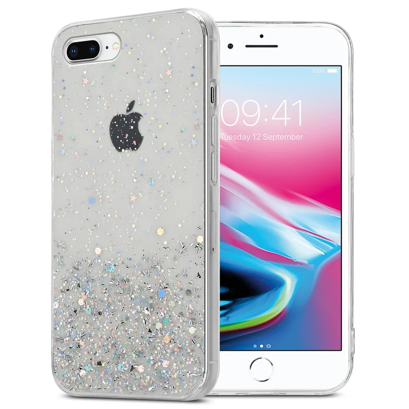 Cadorabo Hülle kompatibel mit Apple iPhone 7 PLUS / 7S PLUS / 8 PLUS Schutzhülle aus flexiblem TPU Silikon mit funkelnden Glitter