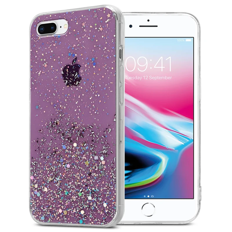 Cadorabo Hülle kompatibel mit Apple iPhone 7 PLUS / 7S PLUS / 8 PLUS Schutzhülle aus flexiblem TPU Silikon mit funkelnden Glitter