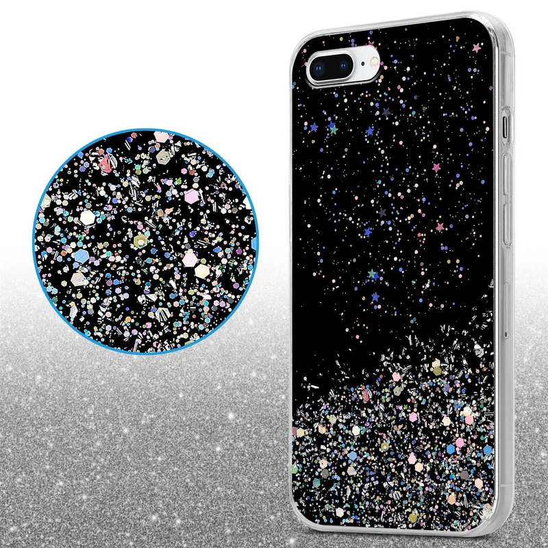 Cadorabo Hülle kompatibel mit Apple iPhone 7 PLUS / 7S PLUS / 8 PLUS Schutzhülle aus flexiblem TPU Silikon mit funkelnden Glitter