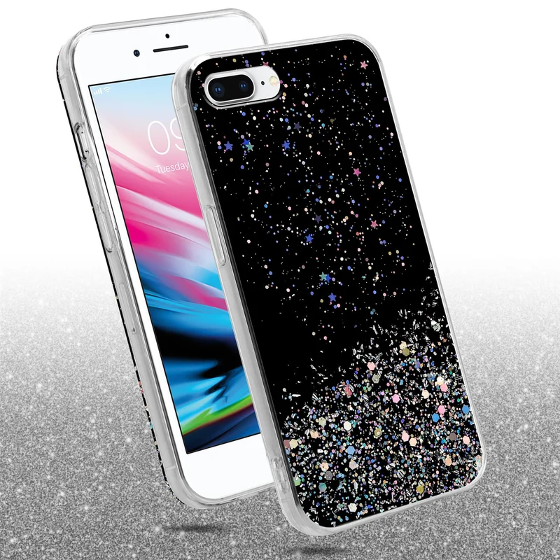 Cadorabo Hülle kompatibel mit Apple iPhone 7 PLUS / 7S PLUS / 8 PLUS Schutzhülle aus flexiblem TPU Silikon mit funkelnden Glitter