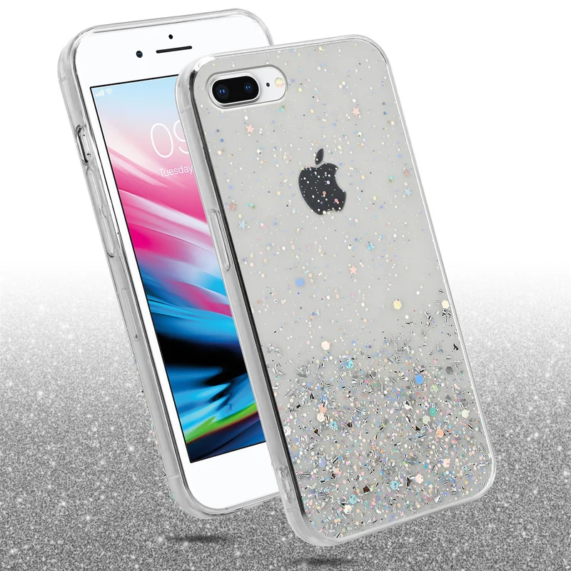 Cadorabo Hülle kompatibel mit Apple iPhone 7 PLUS / 7S PLUS / 8 PLUS Schutzhülle aus flexiblem TPU Silikon mit funkelnden Glitter