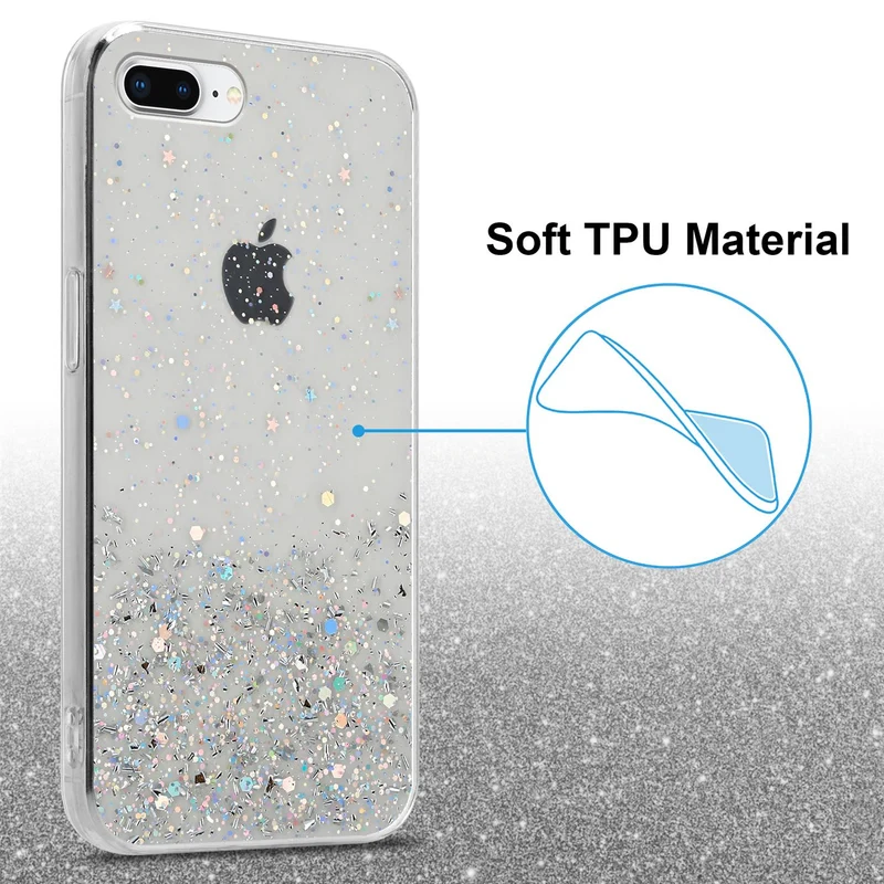 Cadorabo Hülle kompatibel mit Apple iPhone 7 PLUS / 7S PLUS / 8 PLUS Schutzhülle aus flexiblem TPU Silikon mit funkelnden Glitter