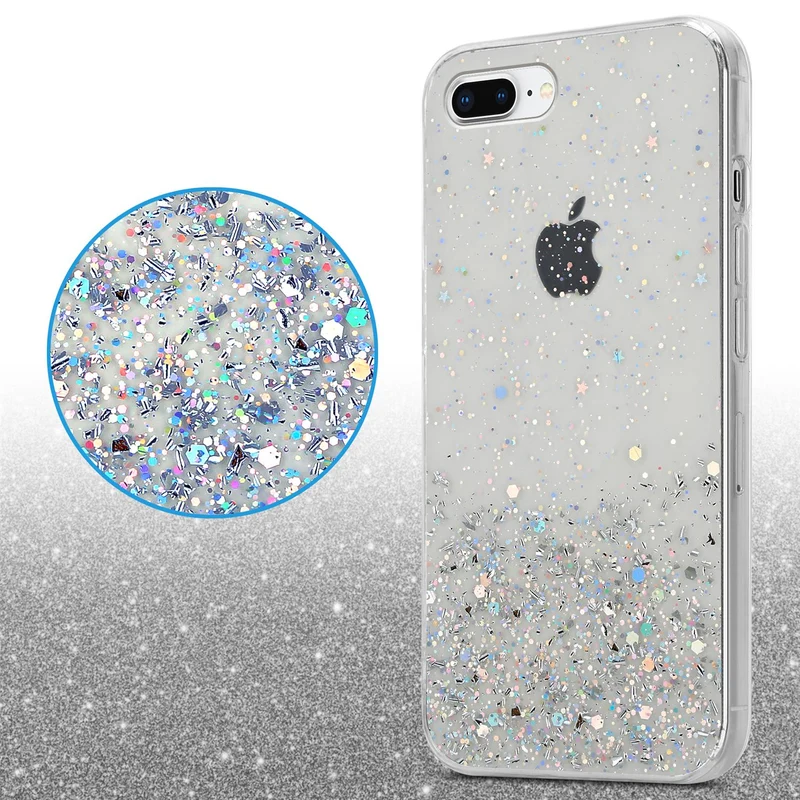 Cadorabo Hülle kompatibel mit Apple iPhone 7 PLUS / 7S PLUS / 8 PLUS Schutzhülle aus flexiblem TPU Silikon mit funkelnden Glitter