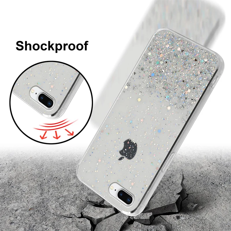 Cadorabo Hülle kompatibel mit Apple iPhone 7 PLUS / 7S PLUS / 8 PLUS Schutzhülle aus flexiblem TPU Silikon mit funkelnden Glitter
