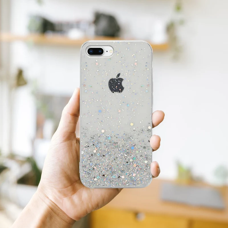 Cadorabo Hülle kompatibel mit Apple iPhone 7 PLUS / 7S PLUS / 8 PLUS Schutzhülle aus flexiblem TPU Silikon mit funkelnden Glitter